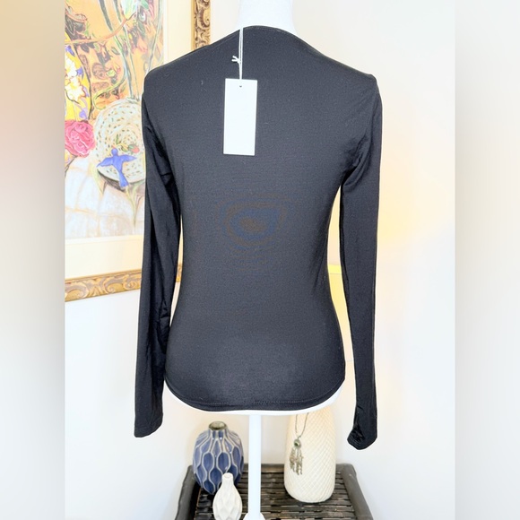NWT Reformation Black Square Neck Long Sleeve Top Size M Stretch Tencel Lyocell - Picture 9 of 13